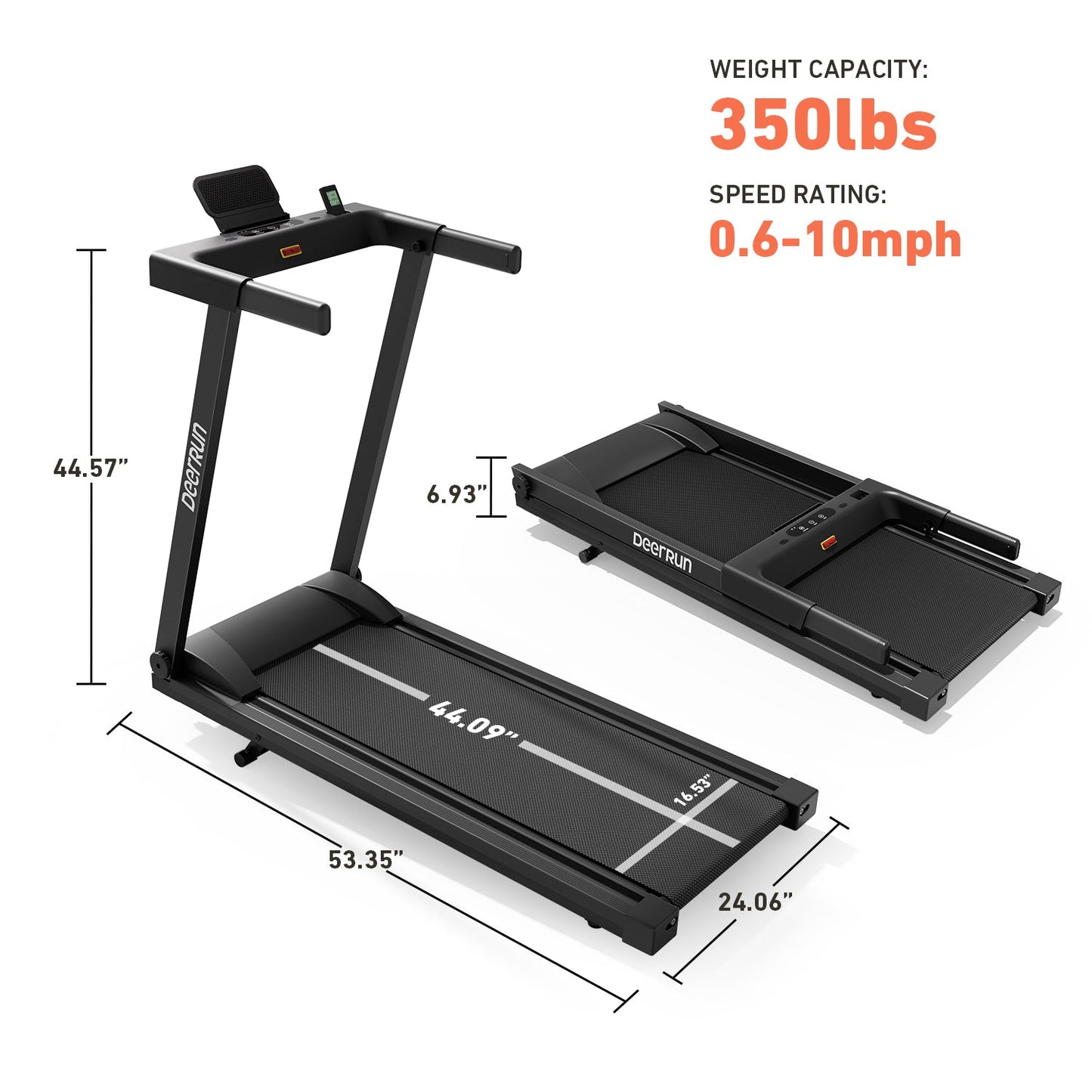 DeerRun All-New 2026 A1 Pro Move+ Smart Foldable Treadmill with 6% Incline & NFC | 350 lbs, 10 mph, Black DeerRun®
