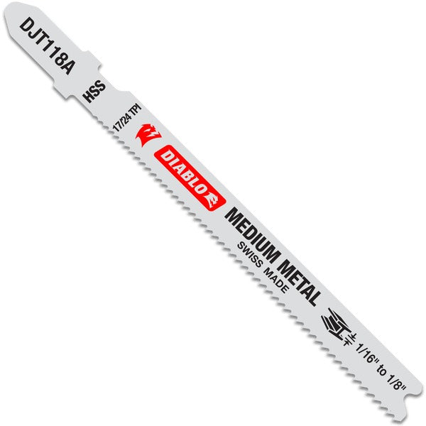 Diablo DJT118A5 3-5/8 in. 17/24 TPI High Speed Steel T-Shank Jig Saw Blades for Medium Metal (5-Pack) VM Hardware