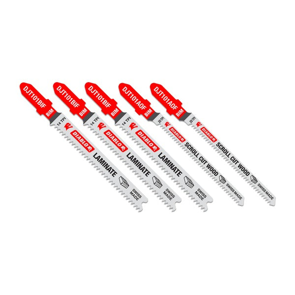 Diablo DJT505 5 pc Bi-Metal T-Shank Jig Saw Blade Set for Laminate Cutting (5-Piece) VM Hardware