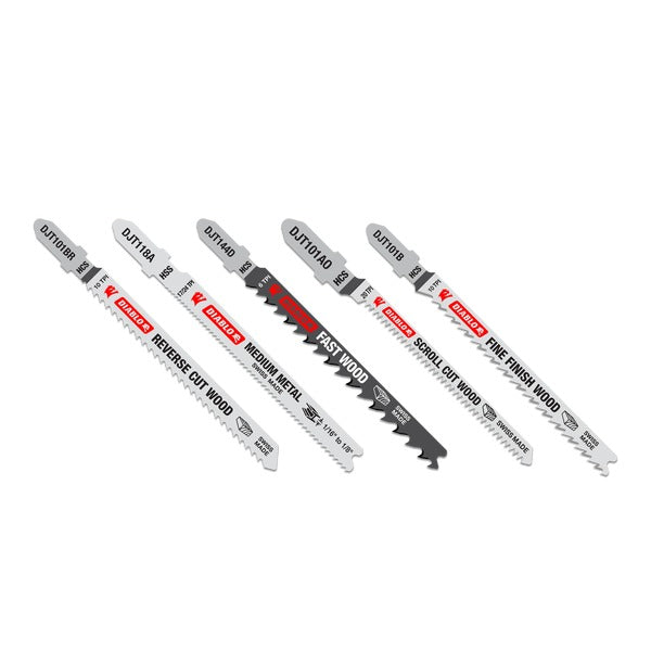 Diablo DJT5S 5pc High Carbon Steel/High Speed Steel T-Shank Jig Saw Blade Set for Wood & Metal (5-Piece) VM Hardware
