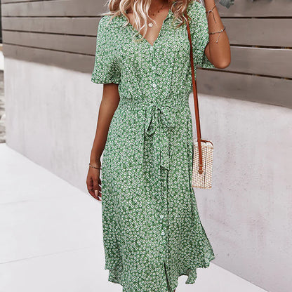 Women's Floral Summer Midi Dress with V Neck