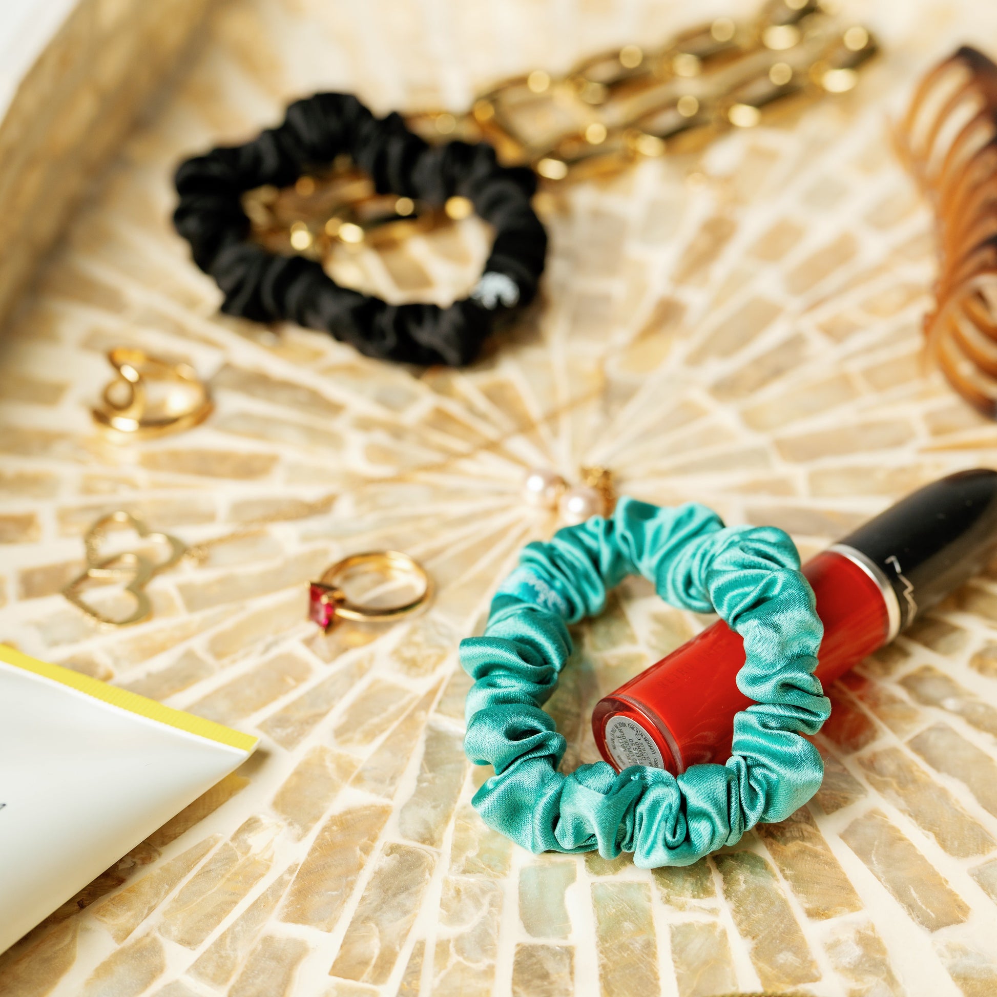 Organic Silk Small Scrunchie Jade Green LINA LENNOX