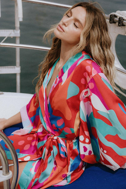 CANCUN GETAWAY SATIN MIDI KIMONO Flying Tomato