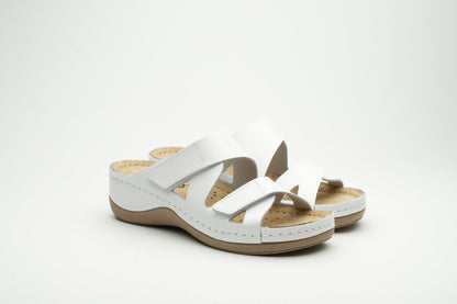 Laura by LEON– Women’s Leather Sandal- Comfort Slide Slip-on with Velcro Straps LEON Footwear USA