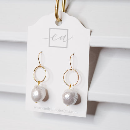 Pearl and Gold Circle Earrings Emily Anne Designs LLC