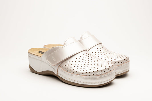 Aurora IV by LEON- Women’s Leather Clog- Perforation and Adjustable Velcro Strap LEON Footwear USA