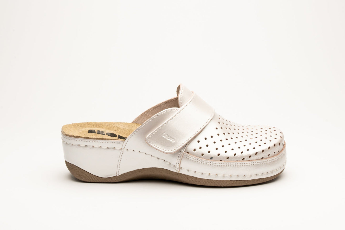 Aurora IV by LEON- Women’s Leather Clog- Perforation and Adjustable Velcro Strap LEON Footwear USA