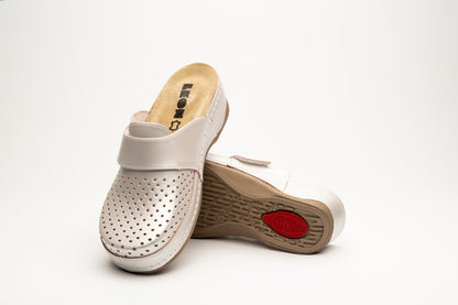 Aurora IV by LEON- Women’s Leather Clog- Perforation and Adjustable Velcro Strap LEON Footwear USA