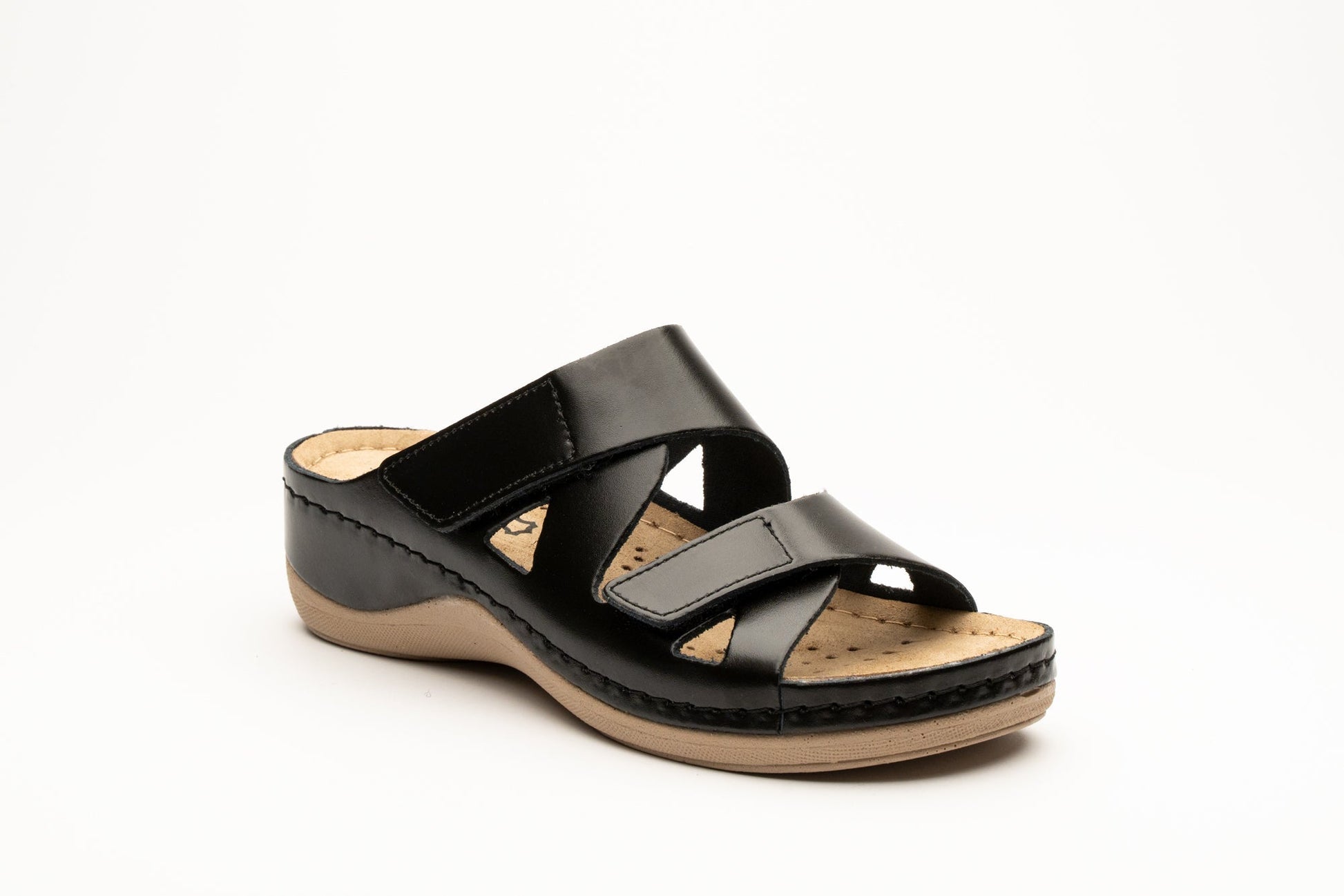 Laura by LEON– Women’s Leather Sandal- Comfort Slide Slip-on with Velcro Straps LEON Footwear USA
