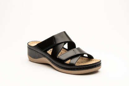 Laura by LEON– Women’s Leather Sandal- Comfort Slide Slip-on with Velcro Straps LEON Footwear USA