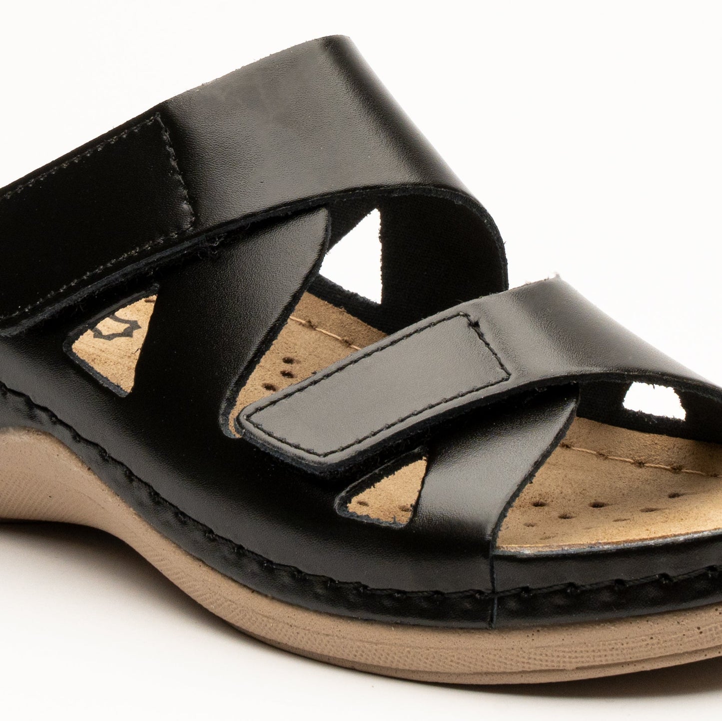Laura by LEON– Women’s Leather Sandal- Comfort Slide Slip-on with Velcro Straps LEON Footwear USA