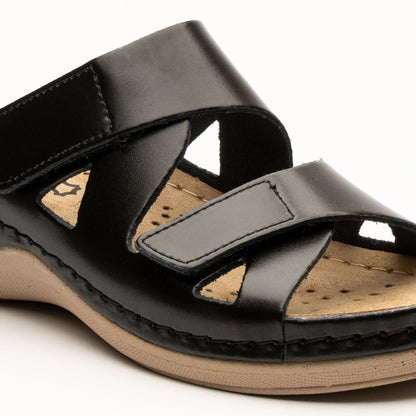 Laura by LEON– Women’s Leather Sandal- Comfort Slide Slip-on with Velcro Straps LEON Footwear USA