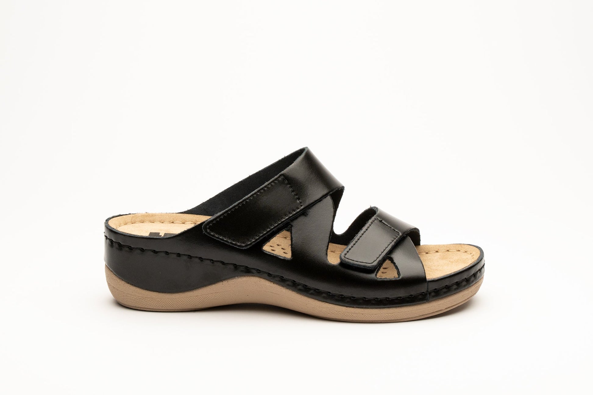 Laura by LEON– Women’s Leather Sandal- Comfort Slide Slip-on with Velcro Straps LEON Footwear USA