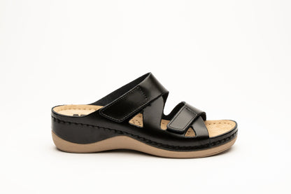 Laura by LEON– Women’s Leather Sandal- Comfort Slide Slip-on with Velcro Straps LEON Footwear USA
