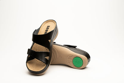 Laura by LEON– Women’s Leather Sandal- Comfort Slide Slip-on with Velcro Straps LEON Footwear USA
