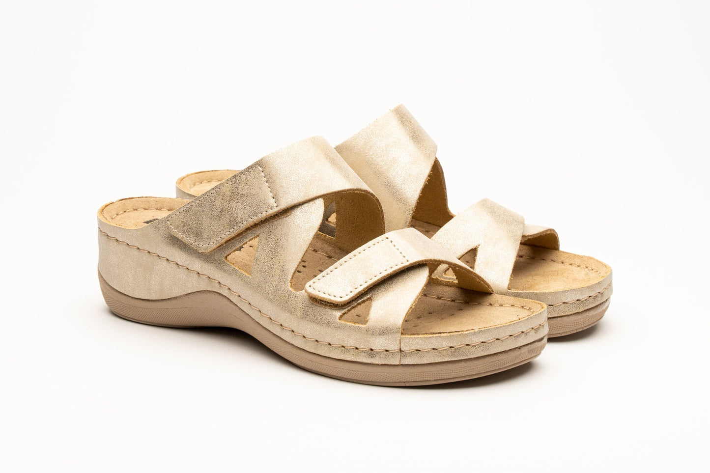 Laura by LEON– Women’s Leather Sandal- Comfort Slide Slip-on with Velcro Straps LEON Footwear USA