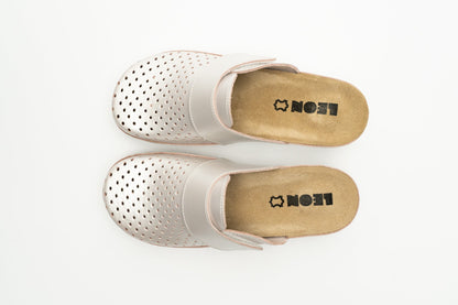 Aurora IV by LEON- Women’s Leather Clog- Perforation and Adjustable Velcro Strap LEON Footwear USA