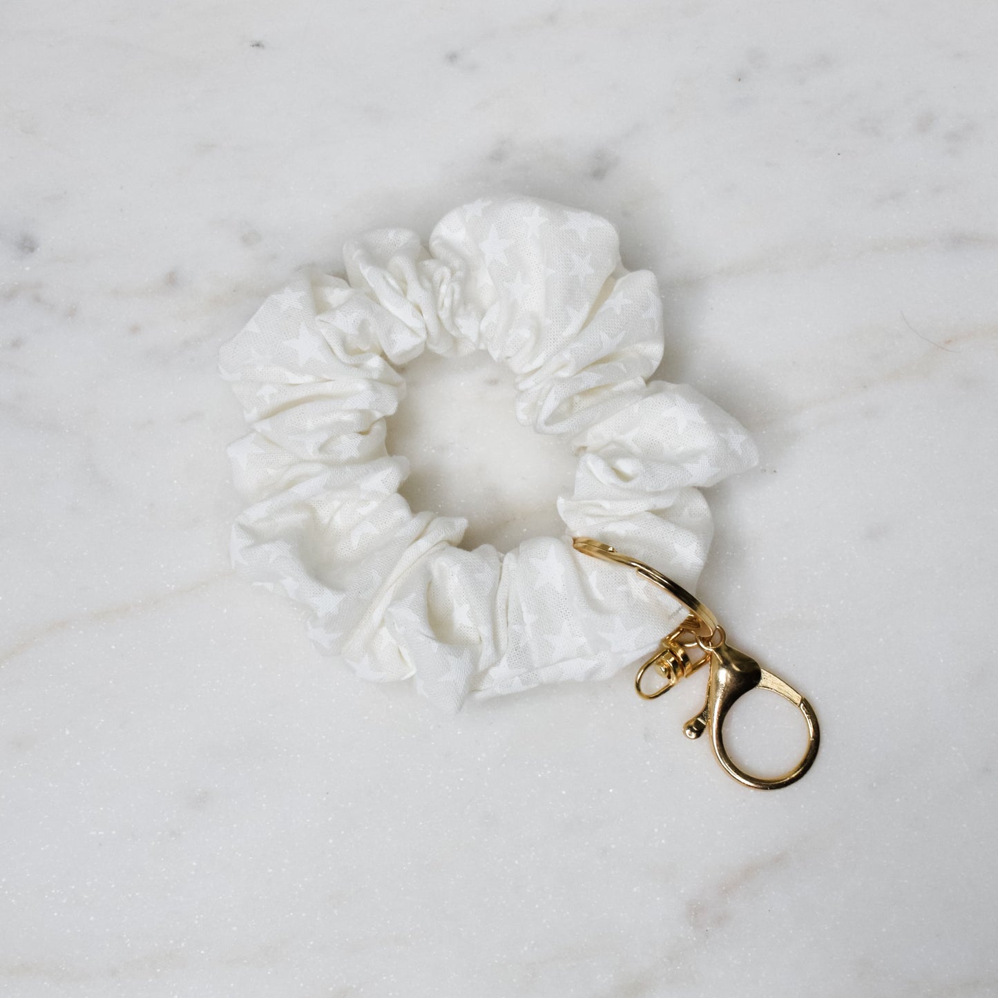 White Stars Scrunchie Key Chain Emily Anne Designs LLC