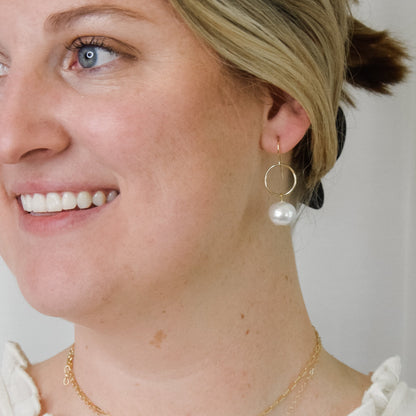 Pearl and Gold Circle Earrings Emily Anne Designs LLC