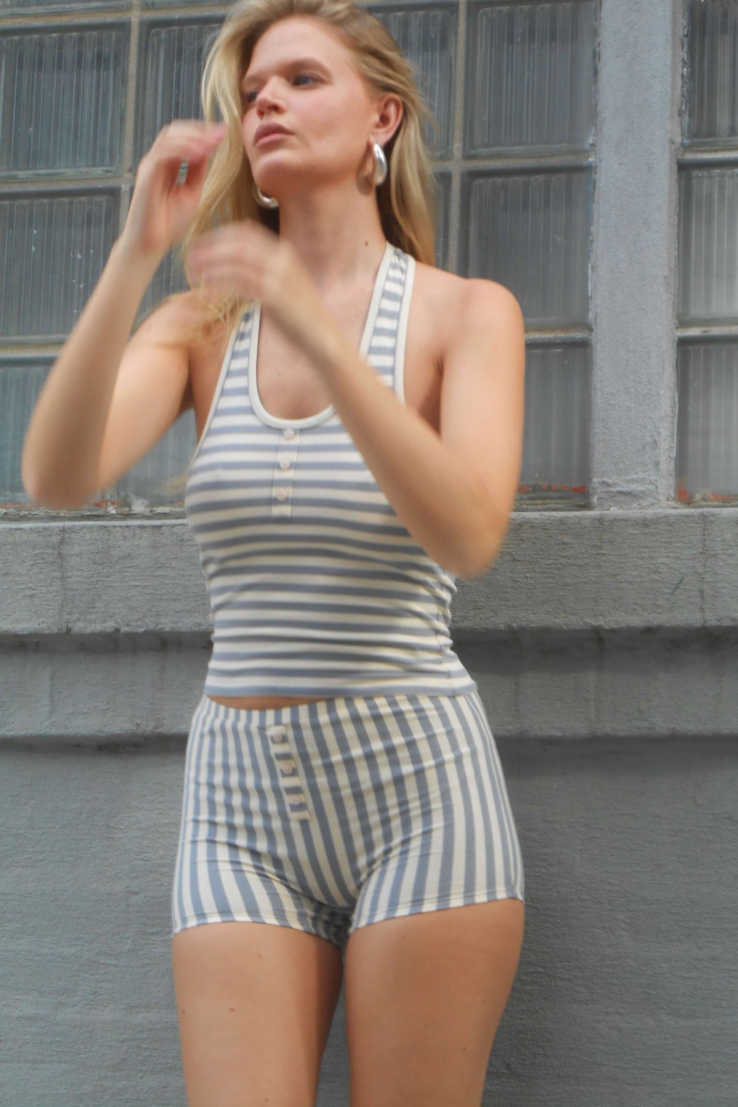 BRUNA HALTER TOP IN SEASIDE STRIPE findmenowthelabel