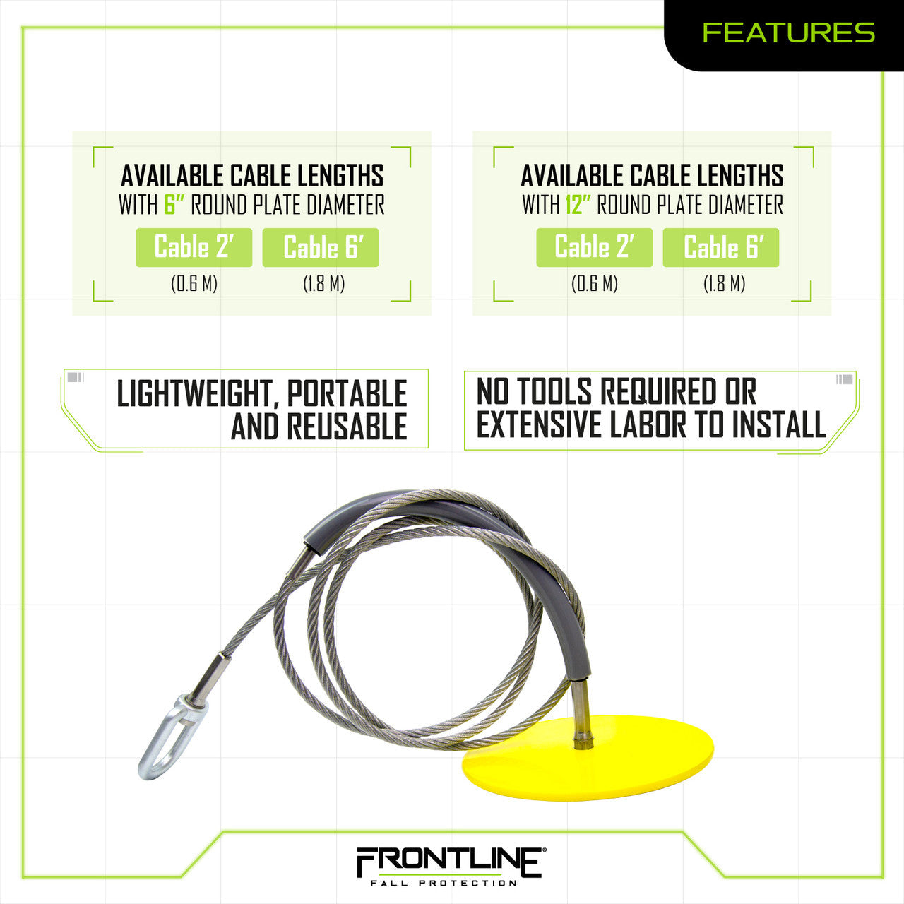 Frontline DT1206 Drop Thru Anchor 12" Round Plate with 6' Cable VM Hardware
