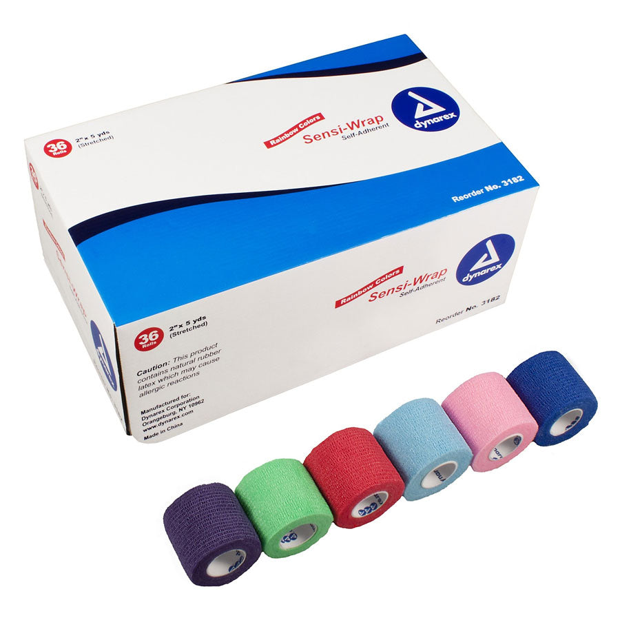 Dynarex Sensi Wrap Self Adherent Wrap - Rainbow, 6 of Each Color, 2"x 5 yards., 36/cs quakekits.com