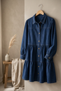 Button Down Babydoll Ruffle Denim Dress