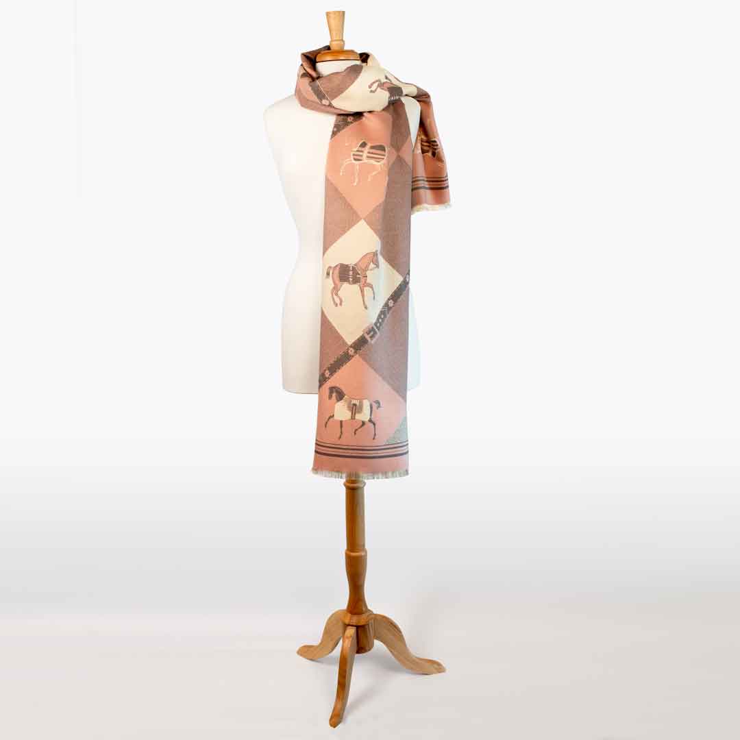 Della -  Blush Pink Equestrian Motif Luxe Shawl Urban-Equestrian