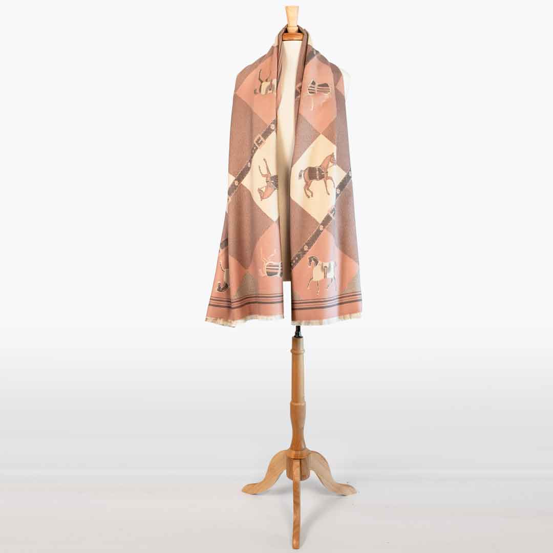 Della -  Blush Pink Equestrian Motif Luxe Shawl Urban-Equestrian