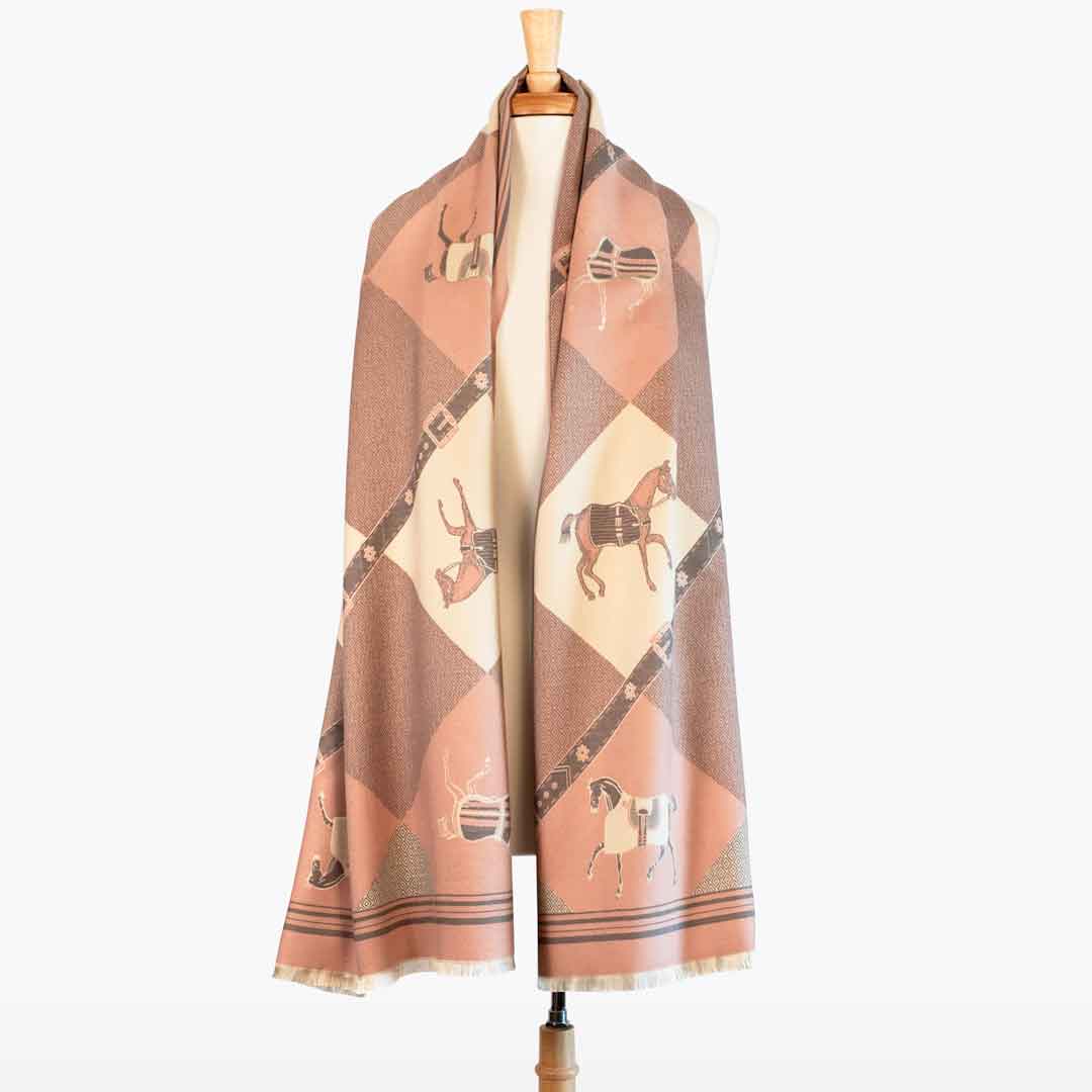 Della -  Blush Pink Equestrian Motif Luxe Shawl Urban-Equestrian