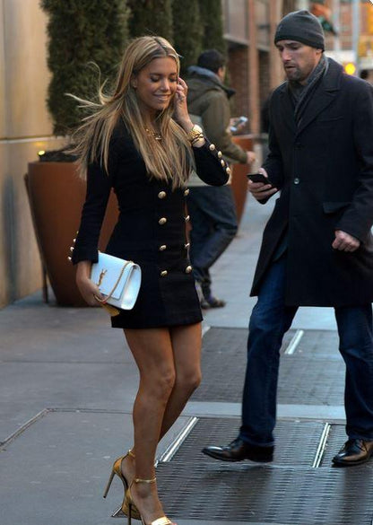 Sophisticated Black Gold Button Dress Country in My Heart