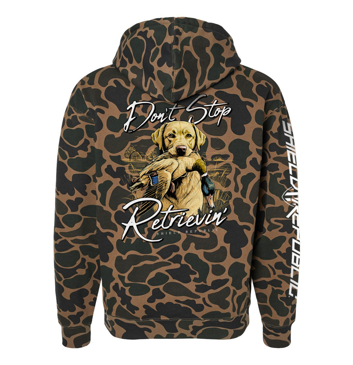 Don't Stop Retrievin Yellow Lab Shield Republic