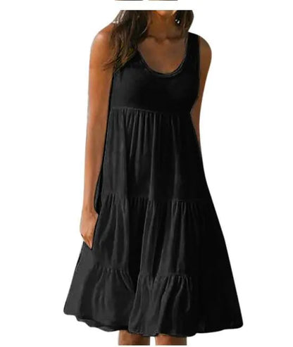 Sleeveless A-Line Beach Dress with Round Neck