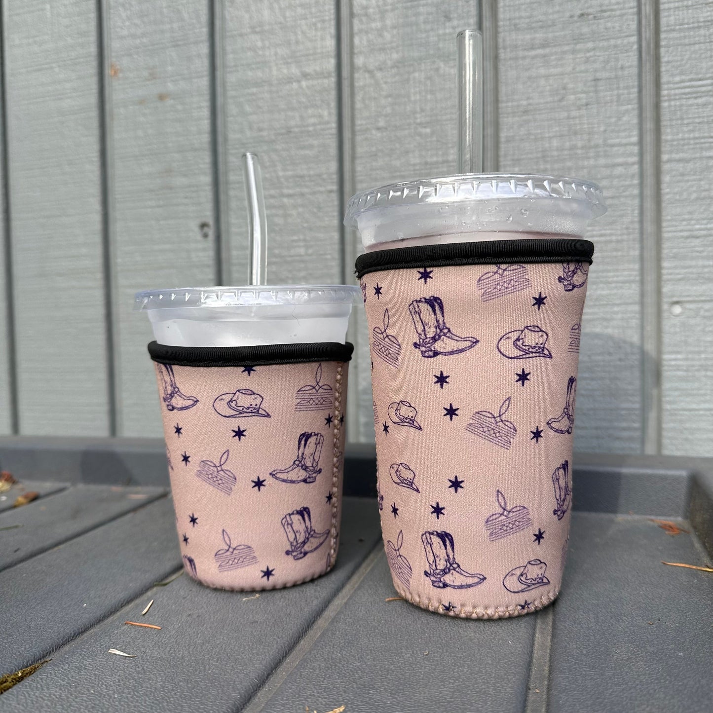 Neutral boots patterned Iced Coffee Cover | Iced Coffee Koozie BashDesignsCo