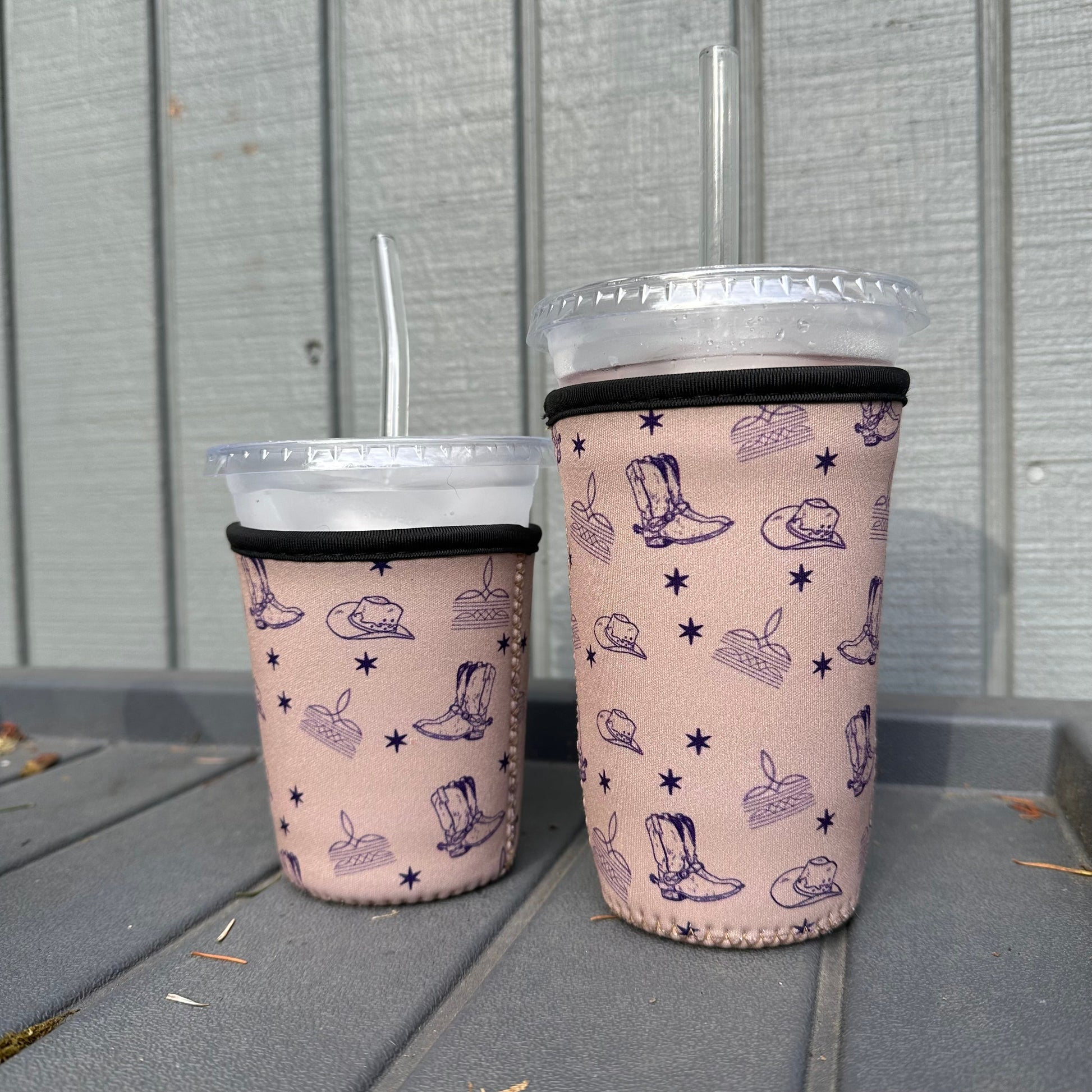 Neutral boots patterned Iced Coffee Cover | Iced Coffee Koozie BashDesignsCo