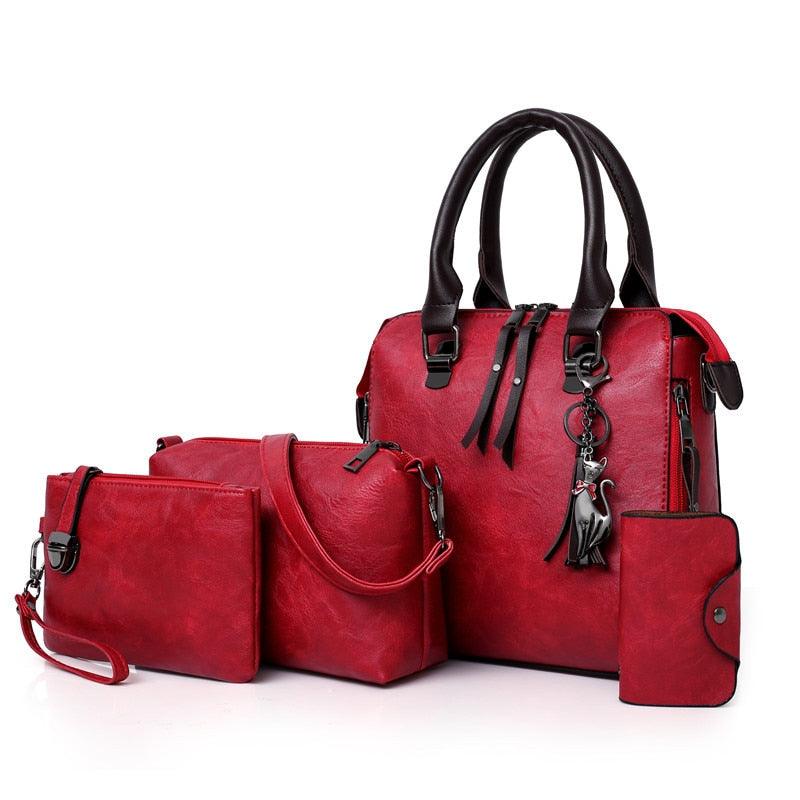 Vintage Leather 4-Piece Messenger Bag Set | Luxury Leather Tote, Clutch & Wallet Set Country in My Heart