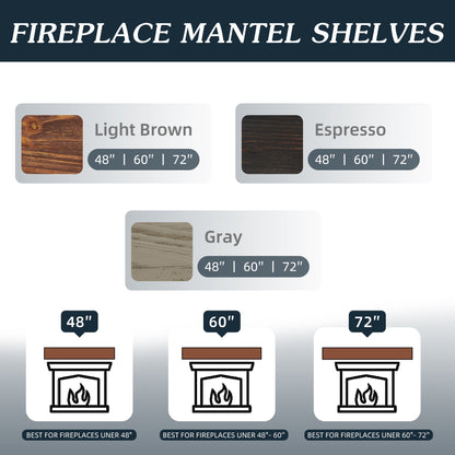 60" Rustic Wood Fireplace Mantel,Wall-Mounted & Floating Shelf for Home Decor grey