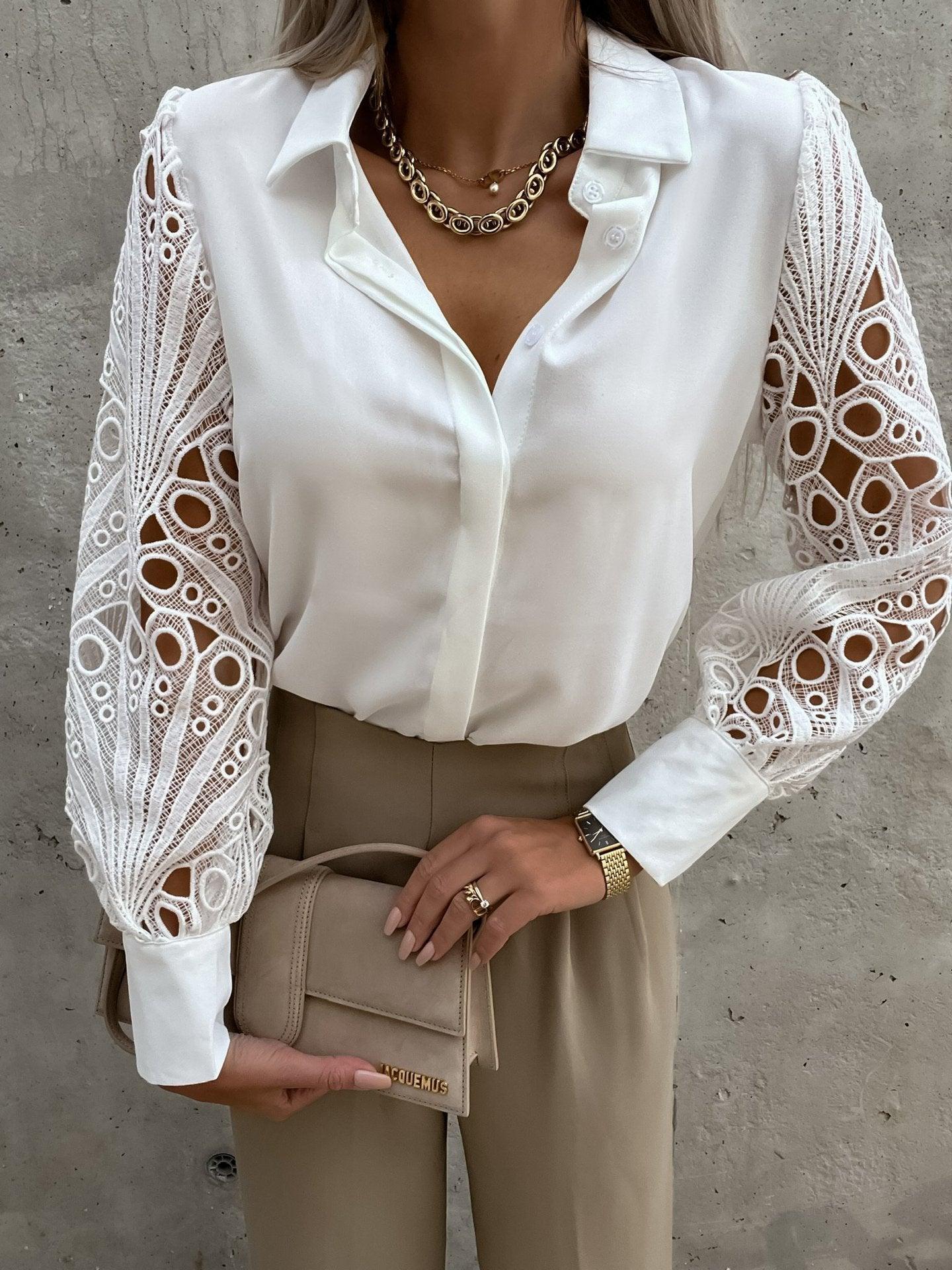 Luxe Lace Button-Up Top - Elegant Cotton Blouse with Lace Details Country in My Heart