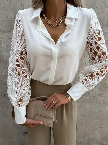 Luxe Lace Button-Up Top - Elegant Cotton Blouse with Lace Details Country in My Heart