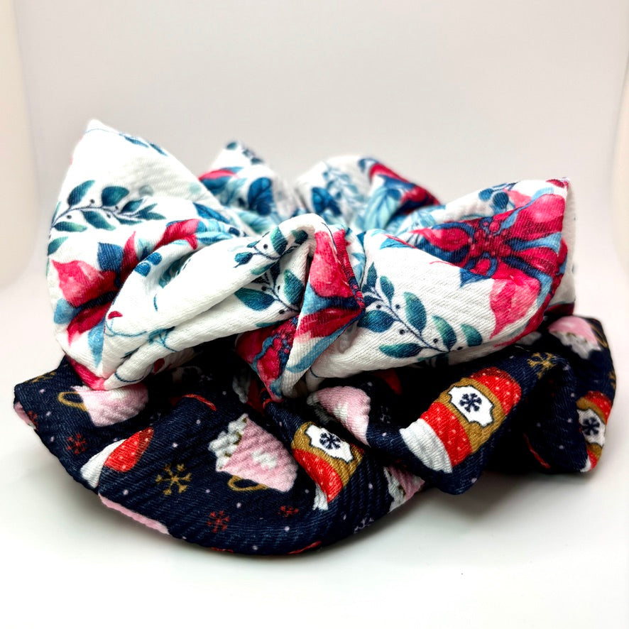 Poinsettia and Hot Cocoa Christmas Set Scrunchie Enchanted Scrunch