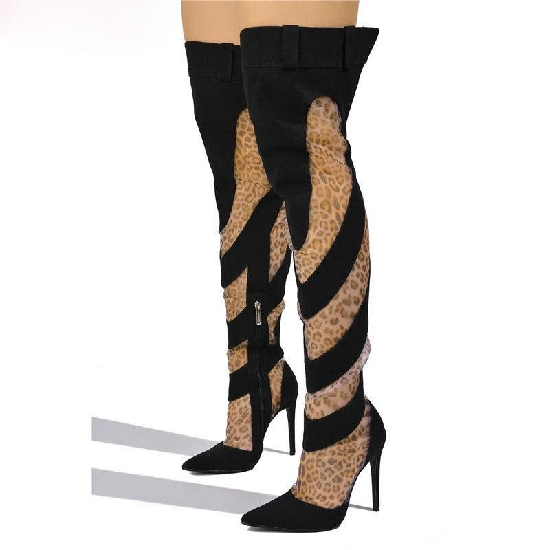 Patchwork Thigh High Knee Boots - Brazen Blue & Jet Black | Ultra High Heels Country in My Heart