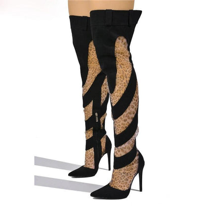 Patchwork Thigh High Knee Boots - Brazen Blue & Jet Black | Ultra High Heels Country in My Heart