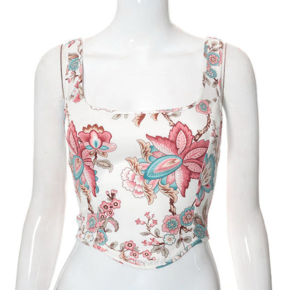 Floral Lace-Up Back Vest Top Country in My Heart