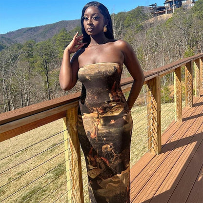 🌞 Summer Strapless Printed Tube Dress – Slim Fit Bodycon Mini FitiqueFit
