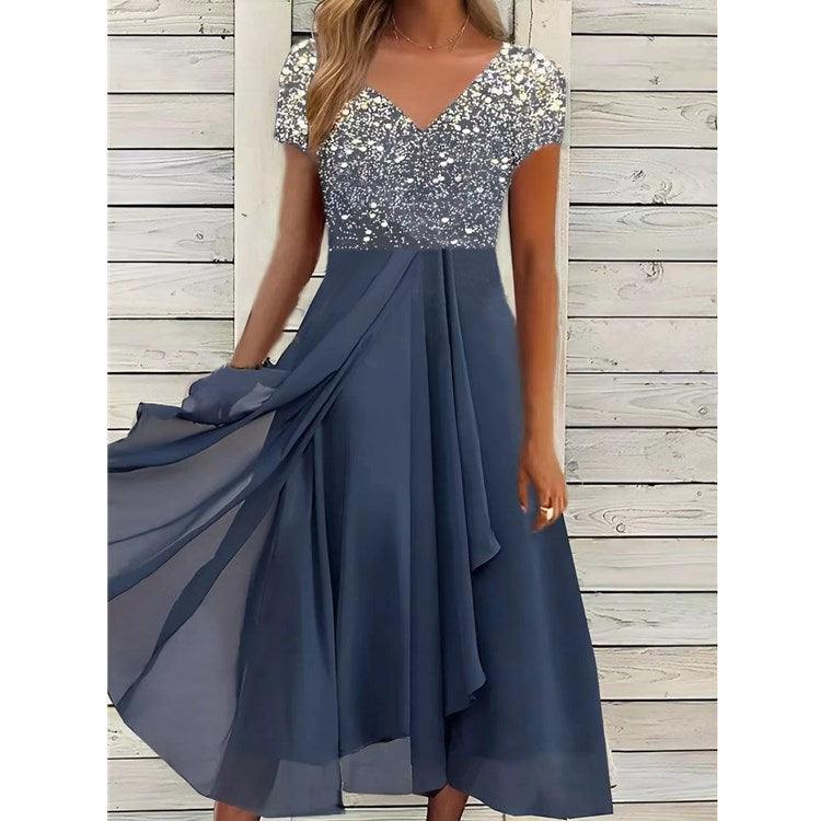 Serene Blooms Chiffon Patchwork Dress | Elegant Floral Dress for Summer Country in My Heart