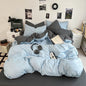 Washed Cotton Solid Color Double Spliced Four-Piece Bedding Set - Sheet, Quilt Cover, Pillowcases for Employee and Dormitory Use