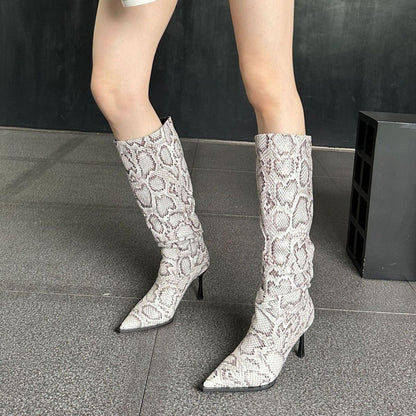 LuxSnakeskin Pointed Toe Knee High Boots Country in My Heart