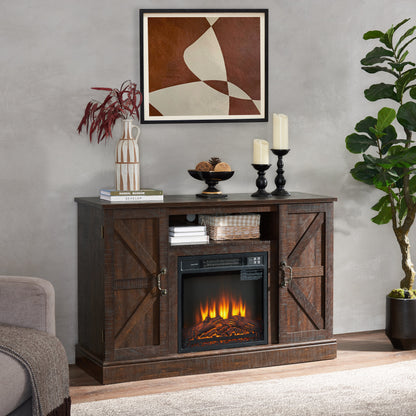 Farmhouse Classic Media TV Stand Antique Entertainment Console for TV up to 50" with 18" Electric Fireplace Insert V.I.P Digital Presence
