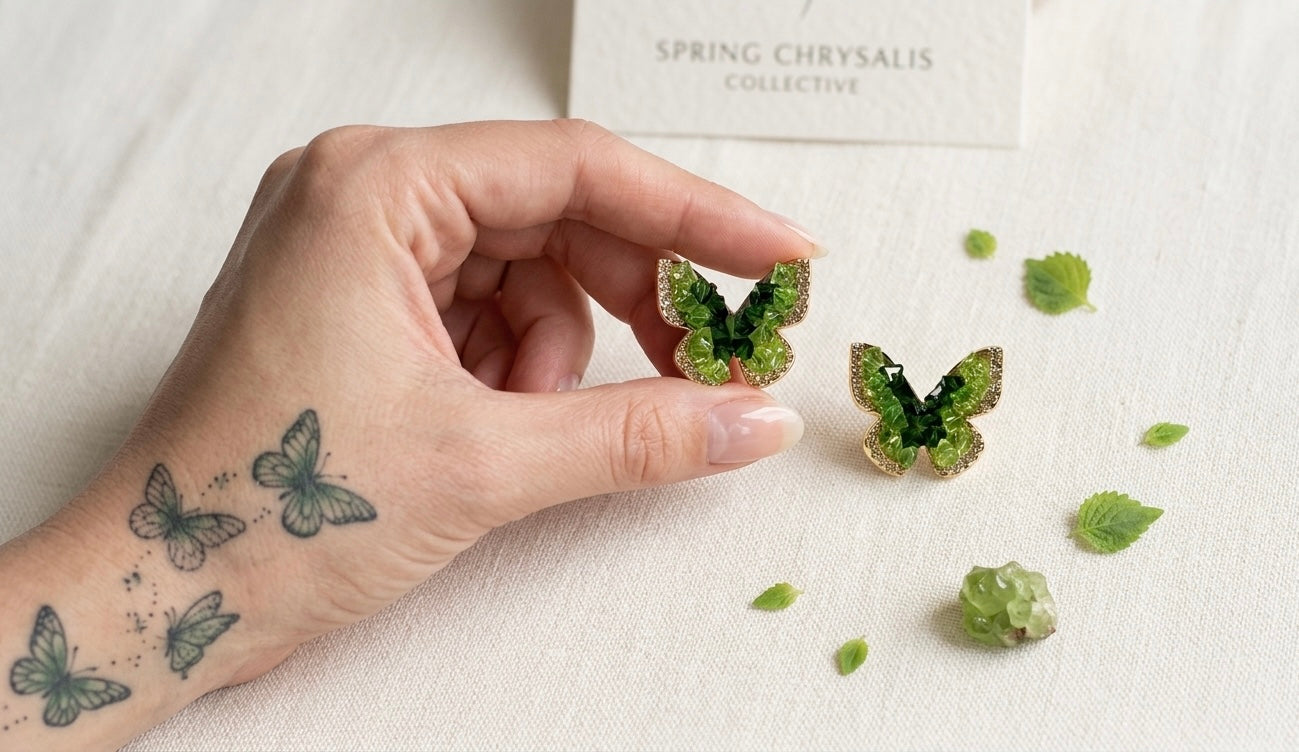 Aura Emerald Butterfly Zircon Studs – Gold Plated Tinyloverclothing