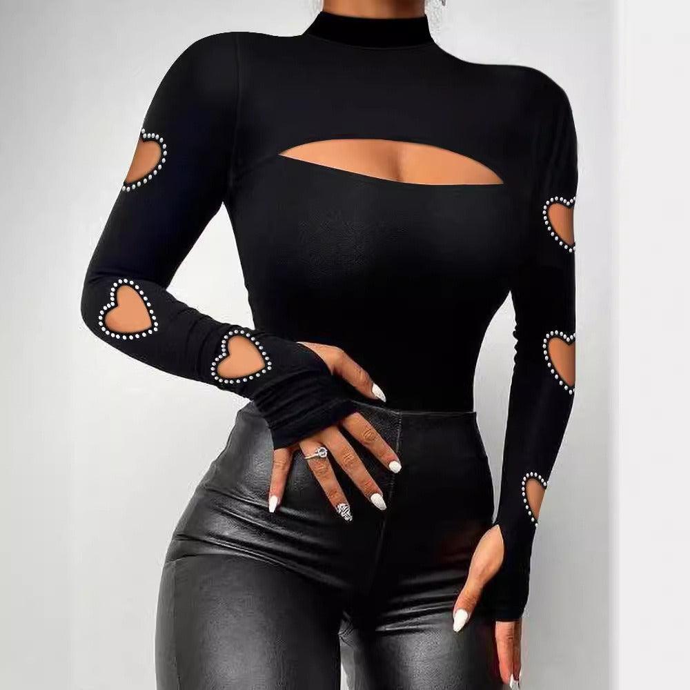 Heart Cutout Beaded Long-Sleeve Top | Sexy Country Chic Fashion for Women Country in My Heart